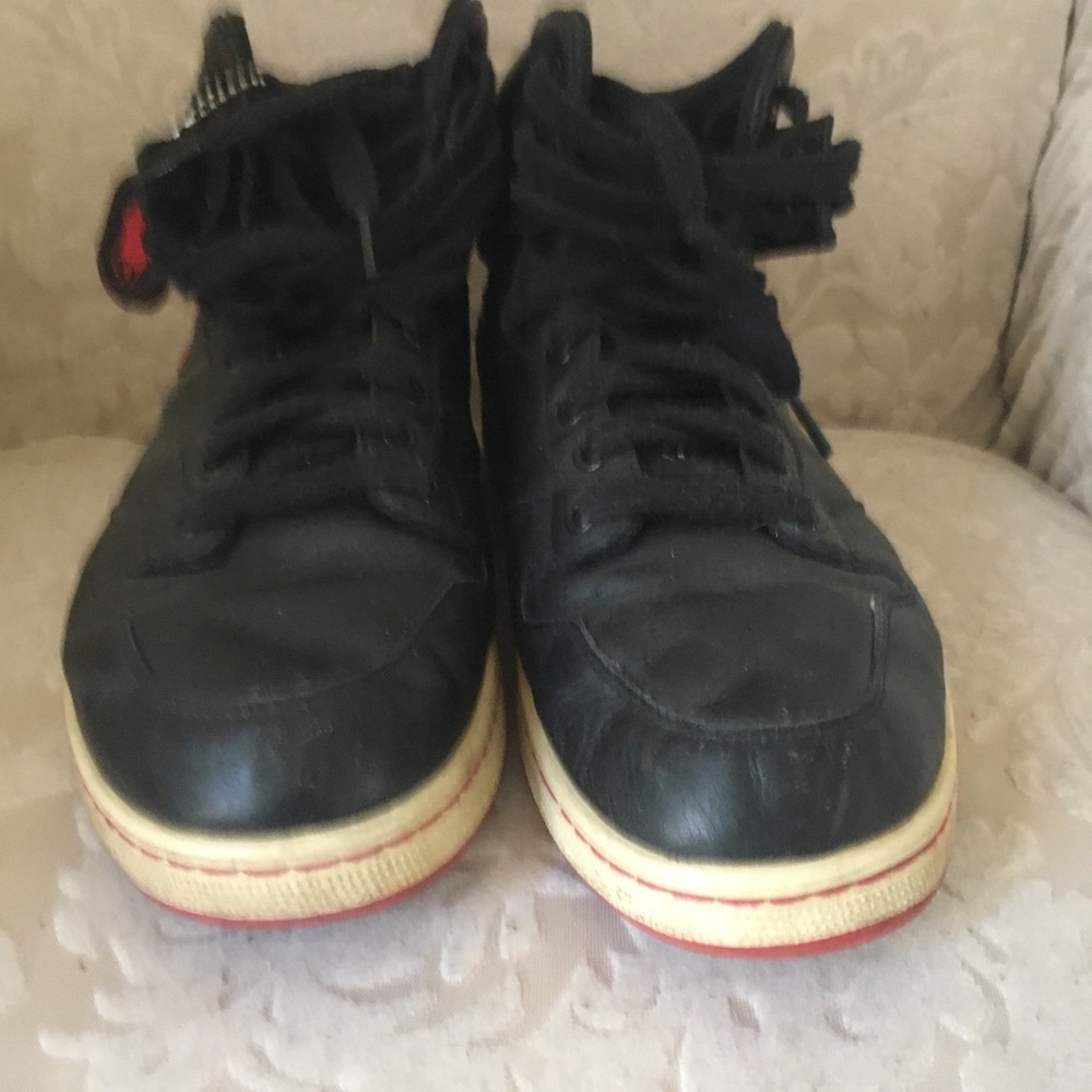 Black leather hightops with Ralph Lauren logo